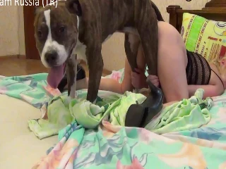 Una mujer tomada a perro por su perro
